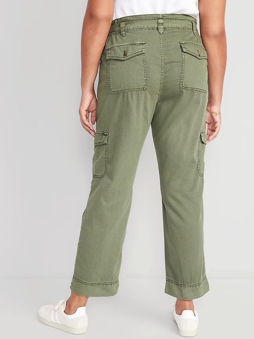 Image number 6 showing, High-Waisted Tie-Belt Cargo Straight Workwear Ankle Pants