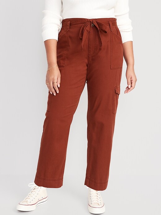 Image number 5 showing, High-Waisted Tie-Belt Cargo Straight Workwear Ankle Pants