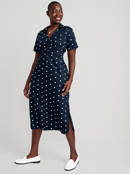 knee length dresses for ladies Lotta Midi Dress in Polka Dot Deep Navy main image 0