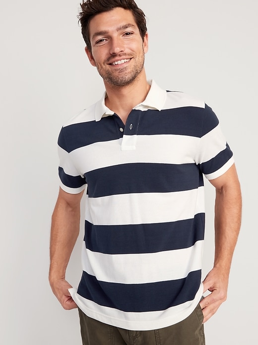 View large product image 1 of 4. Rugby-Stripe Classic Fit Pique Polo