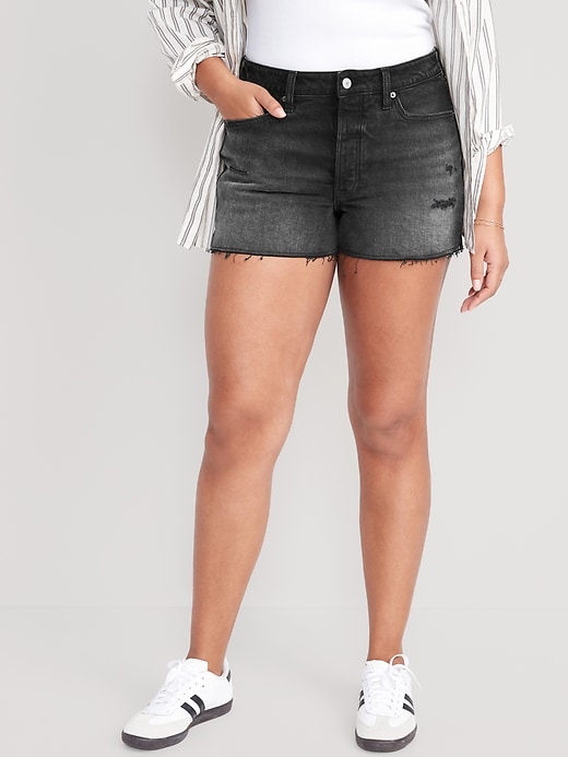 Image number 5 showing, High-Waisted Button-Fly O.G. Straight Ripped Side-Slit Jean Shorts -- 3-inch inseam
