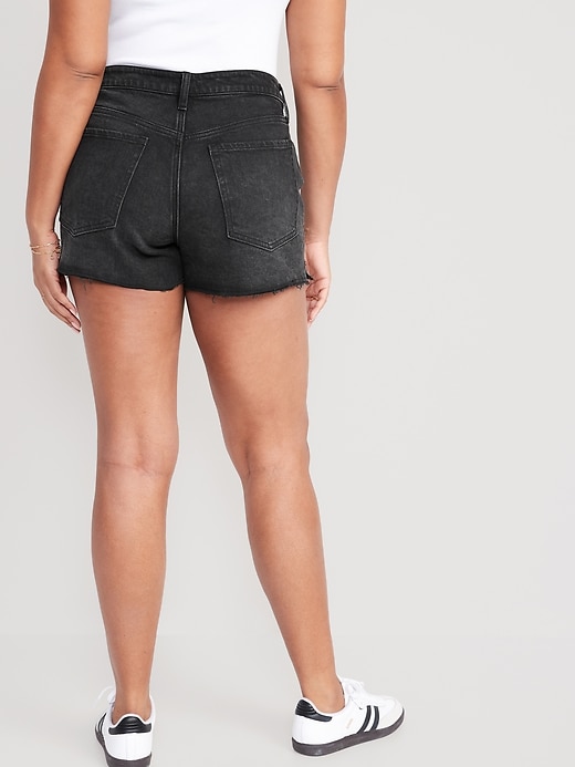Image number 6 showing, High-Waisted Button-Fly O.G. Straight Ripped Side-Slit Jean Shorts -- 3-inch inseam