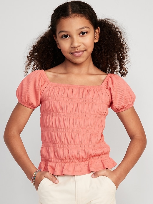View large product image 1 of 3. Puckered-Jacquard Knit Smocked Top for Girls