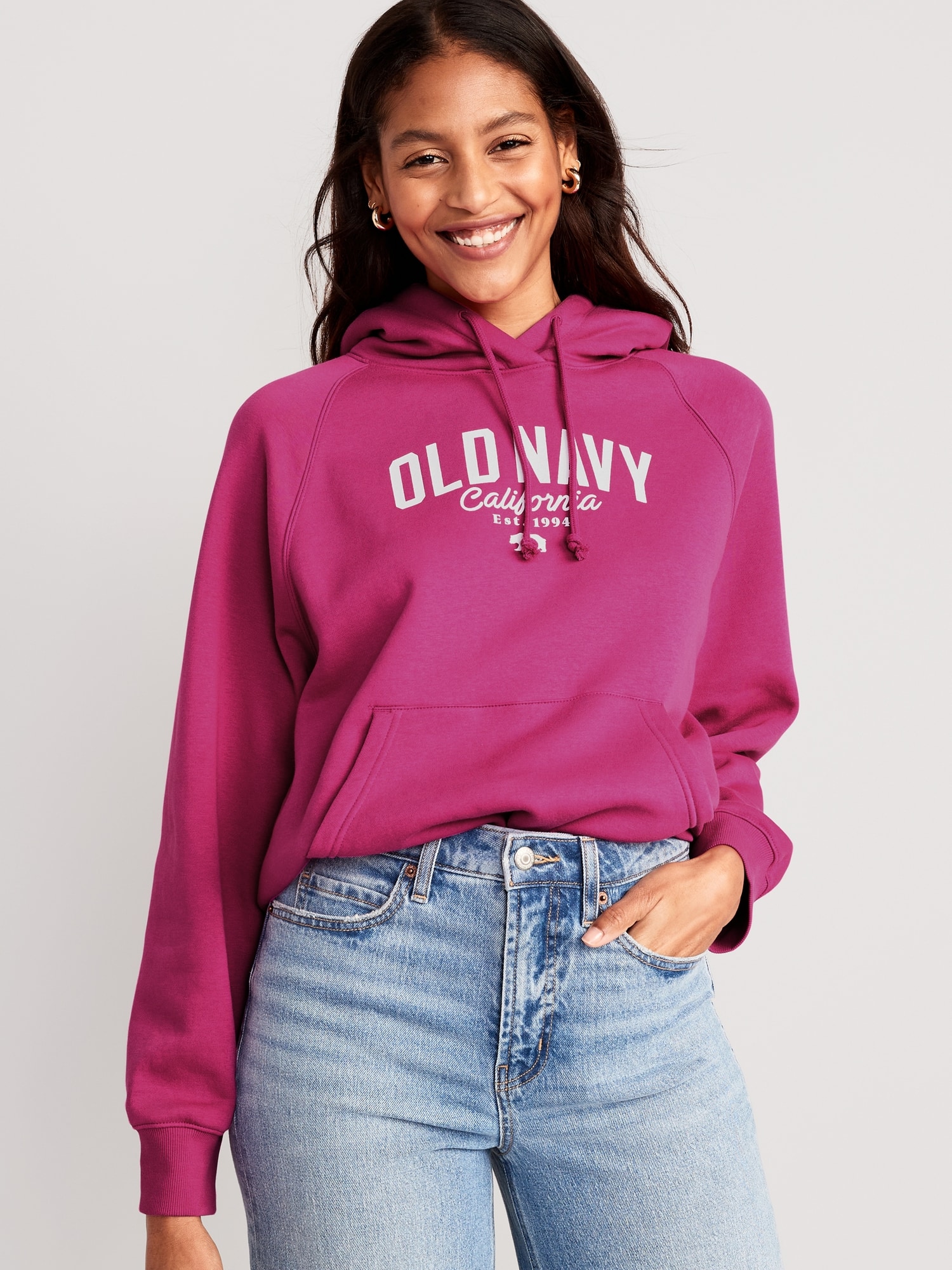 Old Navy Oversized Fleece Logo Graphic Hoodie for Women pink. 1
