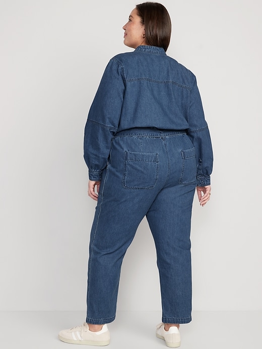Image number 8 showing, Collarless Jean Utility Jumpsuit for Women