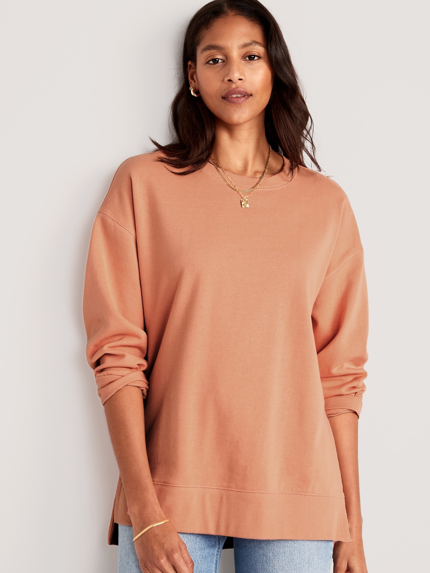Old Navy Oversized Boyfriend Garment-Dyed Tunic Sweatshirt for Women orange. 1