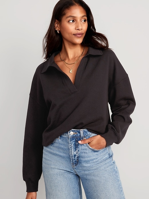 Image number 1 showing, Slouchy Polo Pullover Sweatshirt