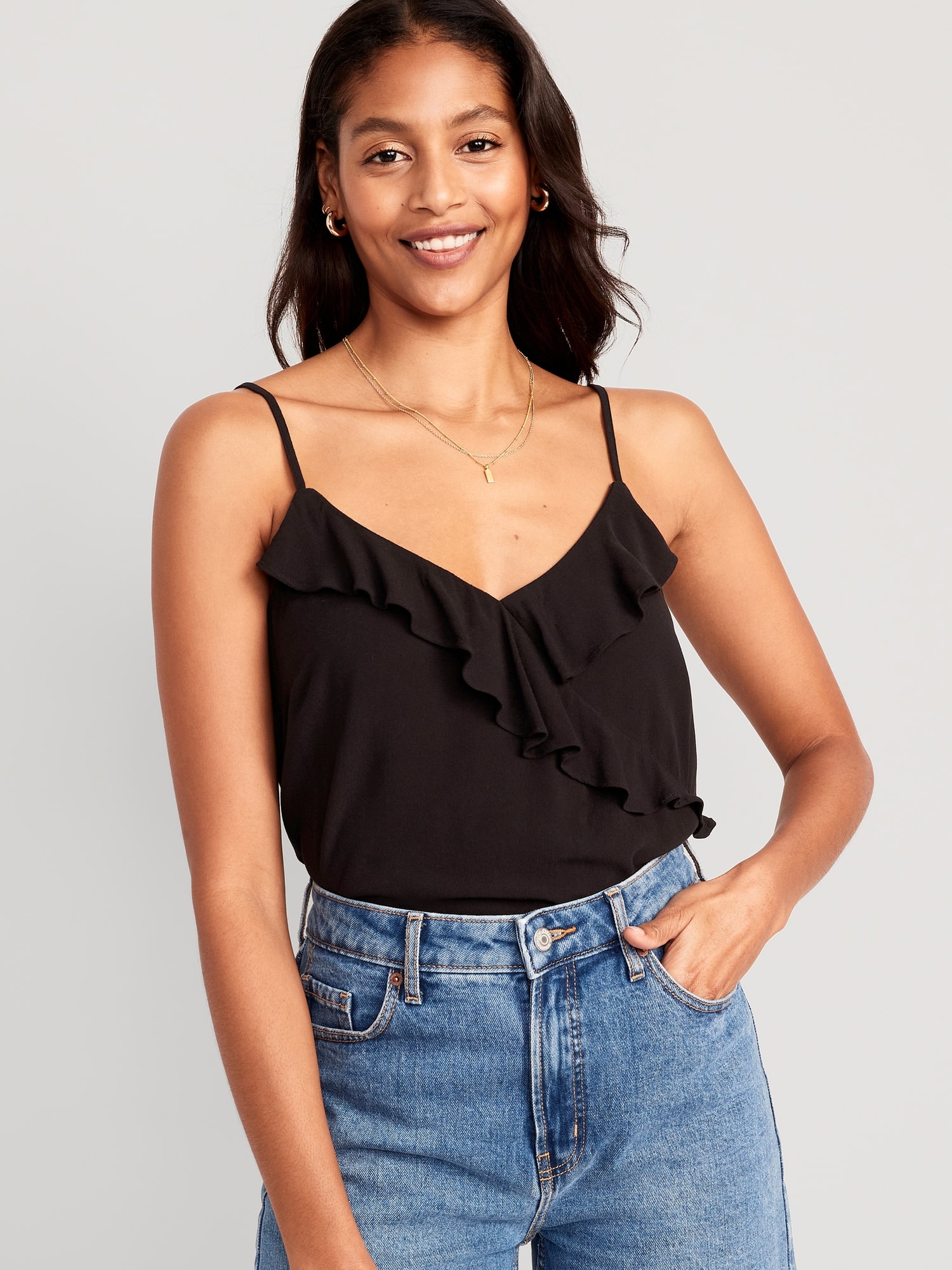 Old Navy - Textured Ruffled Wrap-Effect Cami Top for Women black
