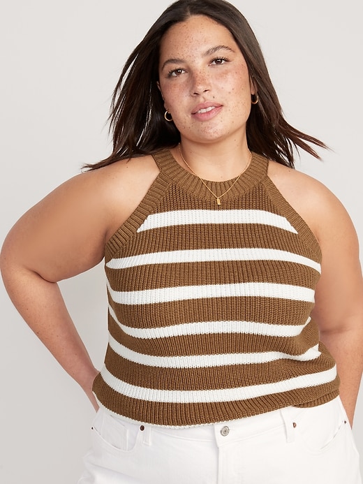 Image number 7 showing, Sleeveless Striped Shaker-Stitch Cropped Sweater