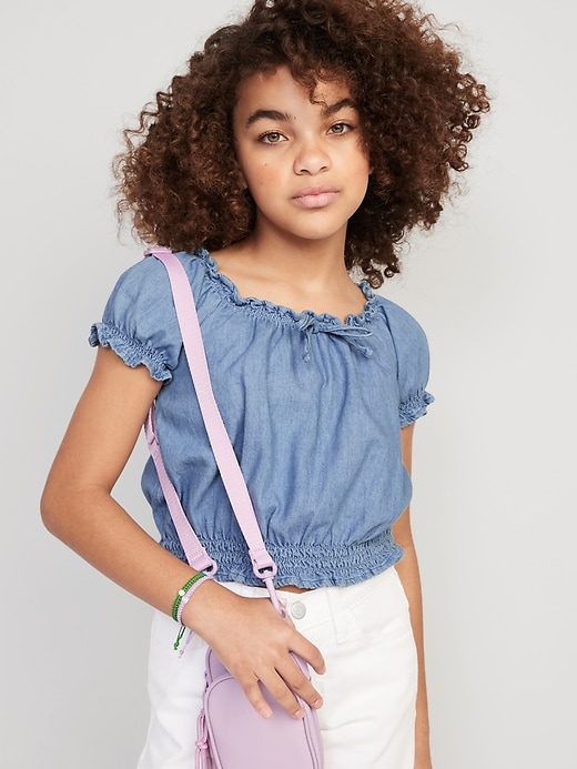 Short Puff-Sleeve Smocked Chambray Top for Girls | Old Navy