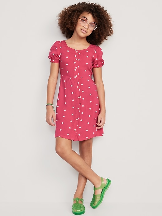 Puff-Sleeve Button-Front Fit & Flare Dress for Girls | Old Navy