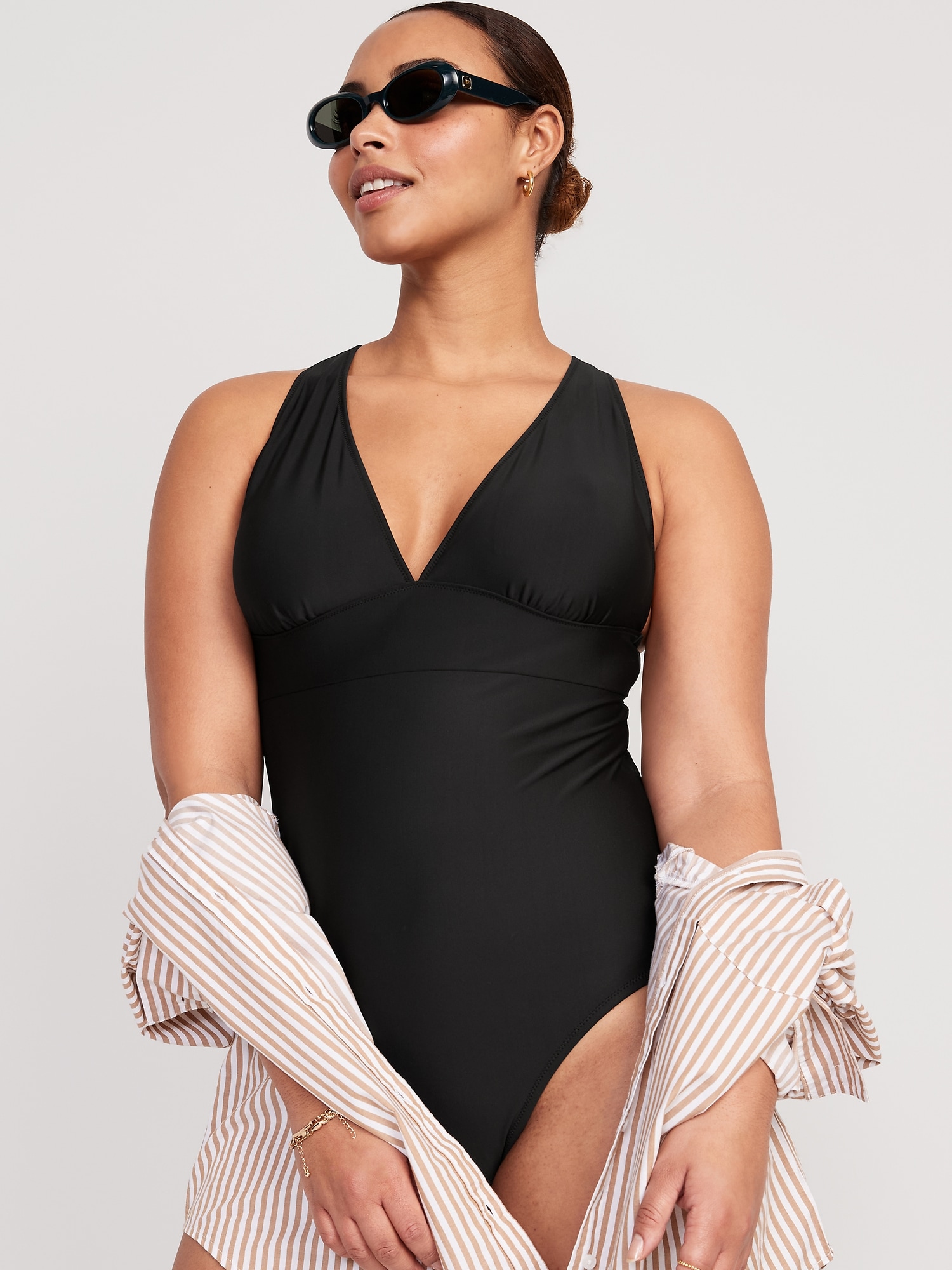 Matching V-Neck One-Piece Swimsuit