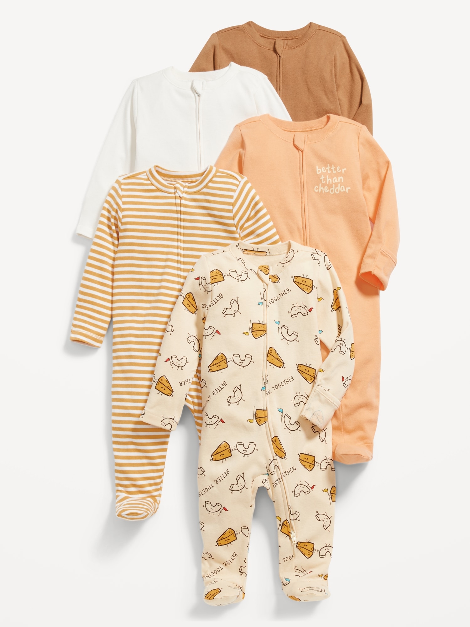 Old Navy Unisex 2-Way-Zip Footie Sleep & Play One-Piece 5-Pack for Baby orange. 1