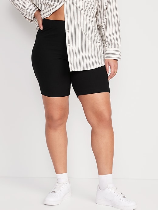 High-Waisted Rib-Knit Biker Shorts for Women -- 8-inch