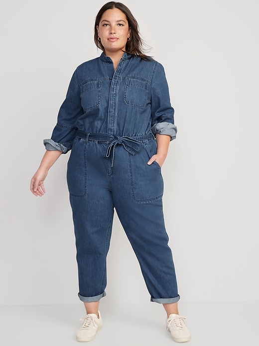 Image number 7 showing, Collarless Jean Utility Jumpsuit for Women