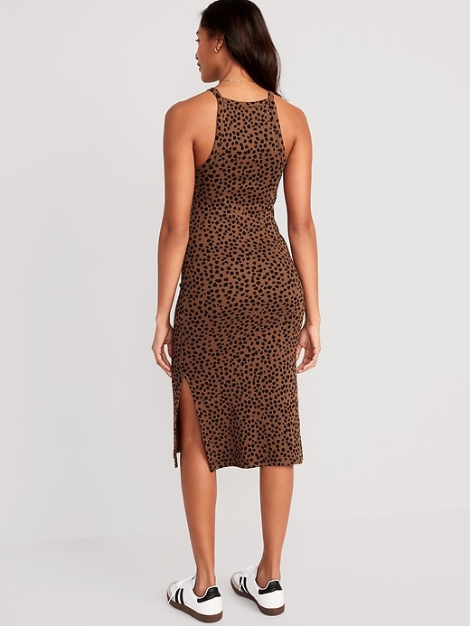 Image number 2 showing, Fitted Leopard-Print Sleeveless Rib-Knit Midi Dress