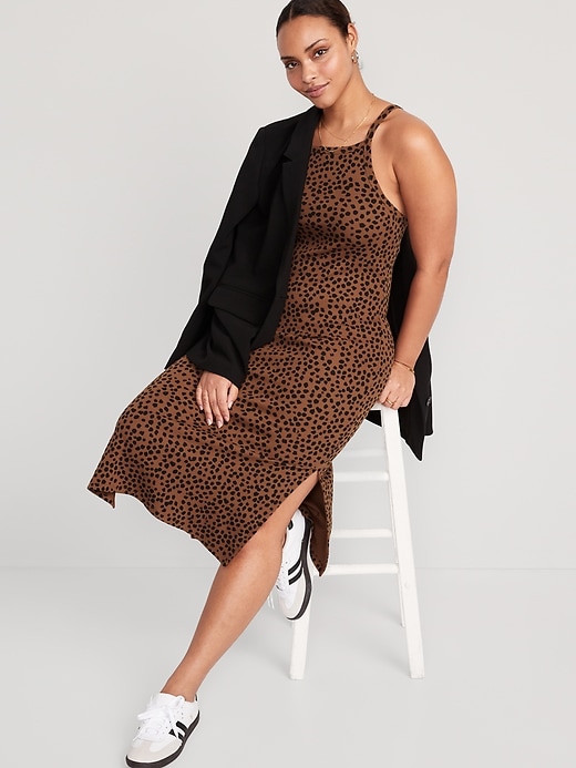 Image number 3 showing, Fitted Leopard-Print Sleeveless Rib-Knit Midi Dress