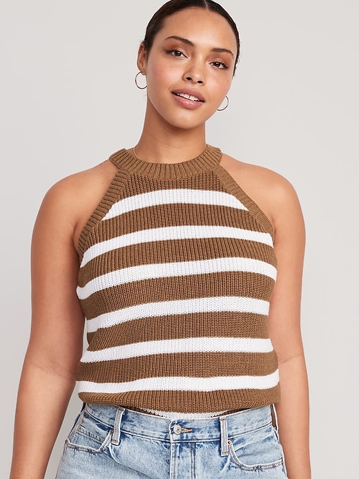 Image number 5 showing, Sleeveless Striped Shaker-Stitch Cropped Sweater