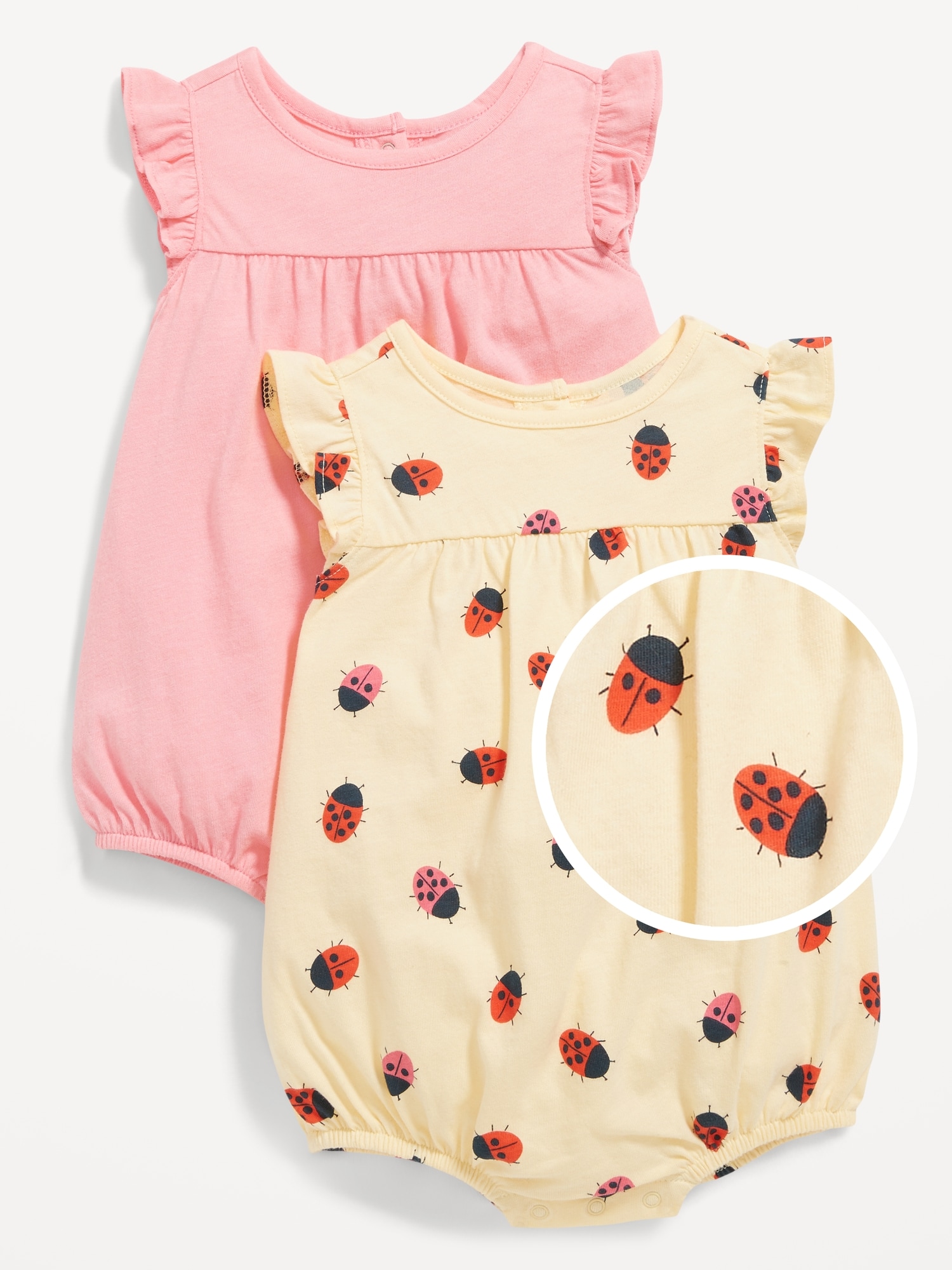 Old Navy Printed Flutter-Sleeve Jersey One-Piece Romper 2-Pack for Baby pink. 1