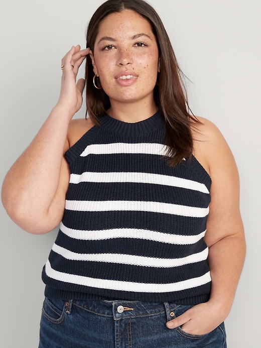 Image number 7 showing, Sleeveless Striped Shaker-Stitch Cropped Sweater for Women