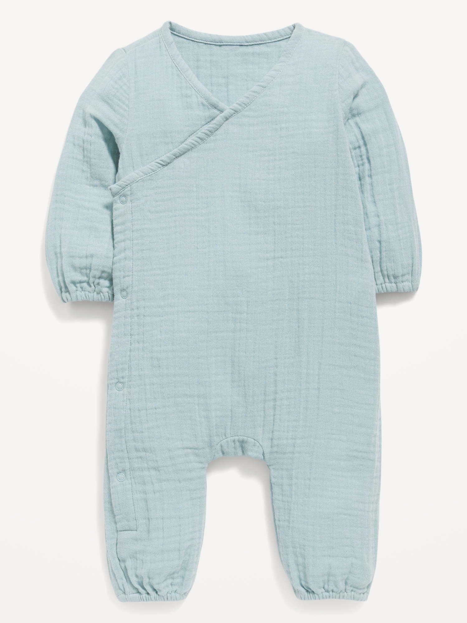 Old Navy Unisex Long-Sleeve Double-Weave Wrap-Front One-Piece for Baby blue. 1