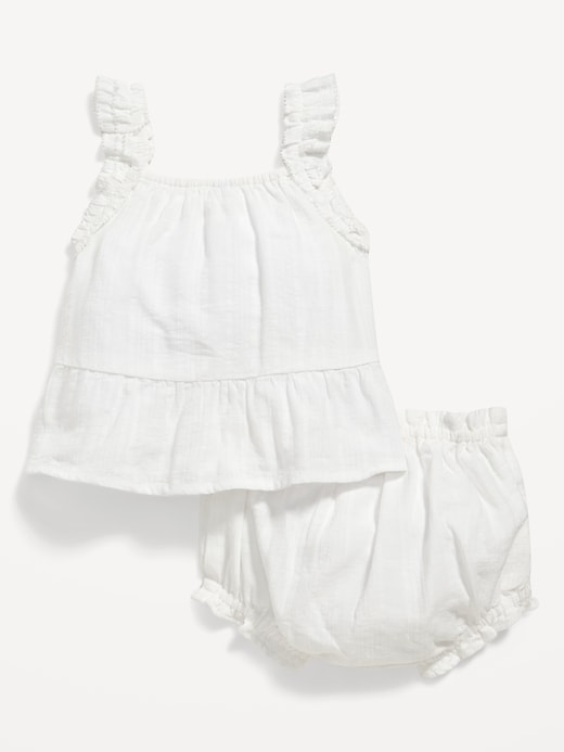 View large product image 2 of 2. Sleeveless Ruffle-Trim Top and Bloomers Set for Baby