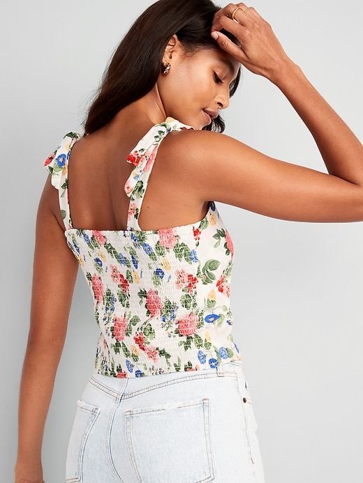 Image number 2 showing, Fitted Tie-Shoulder Cropped Dobby Corset Cami Top