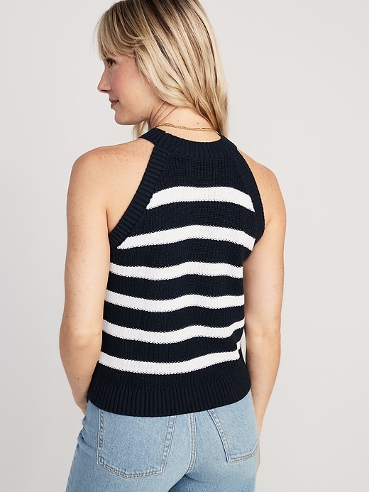 Image number 2 showing, Sleeveless Striped Shaker-Stitch Cropped Sweater for Women