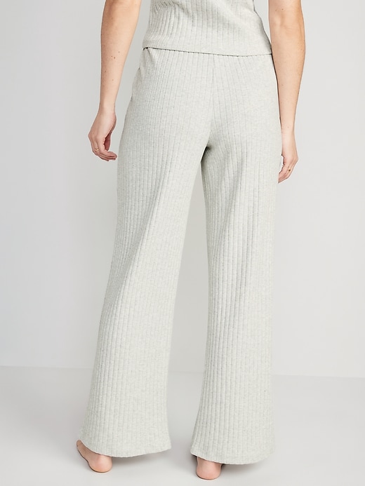 Image number 2 showing, High-Waisted Rib-Knit Wide-Leg Pajama Pants
