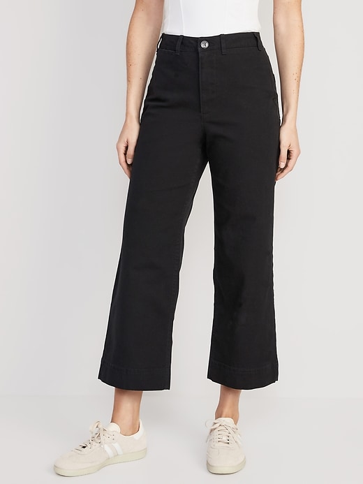 Image number 1 showing, High-Waisted Wide-Leg Cropped Chino Pants