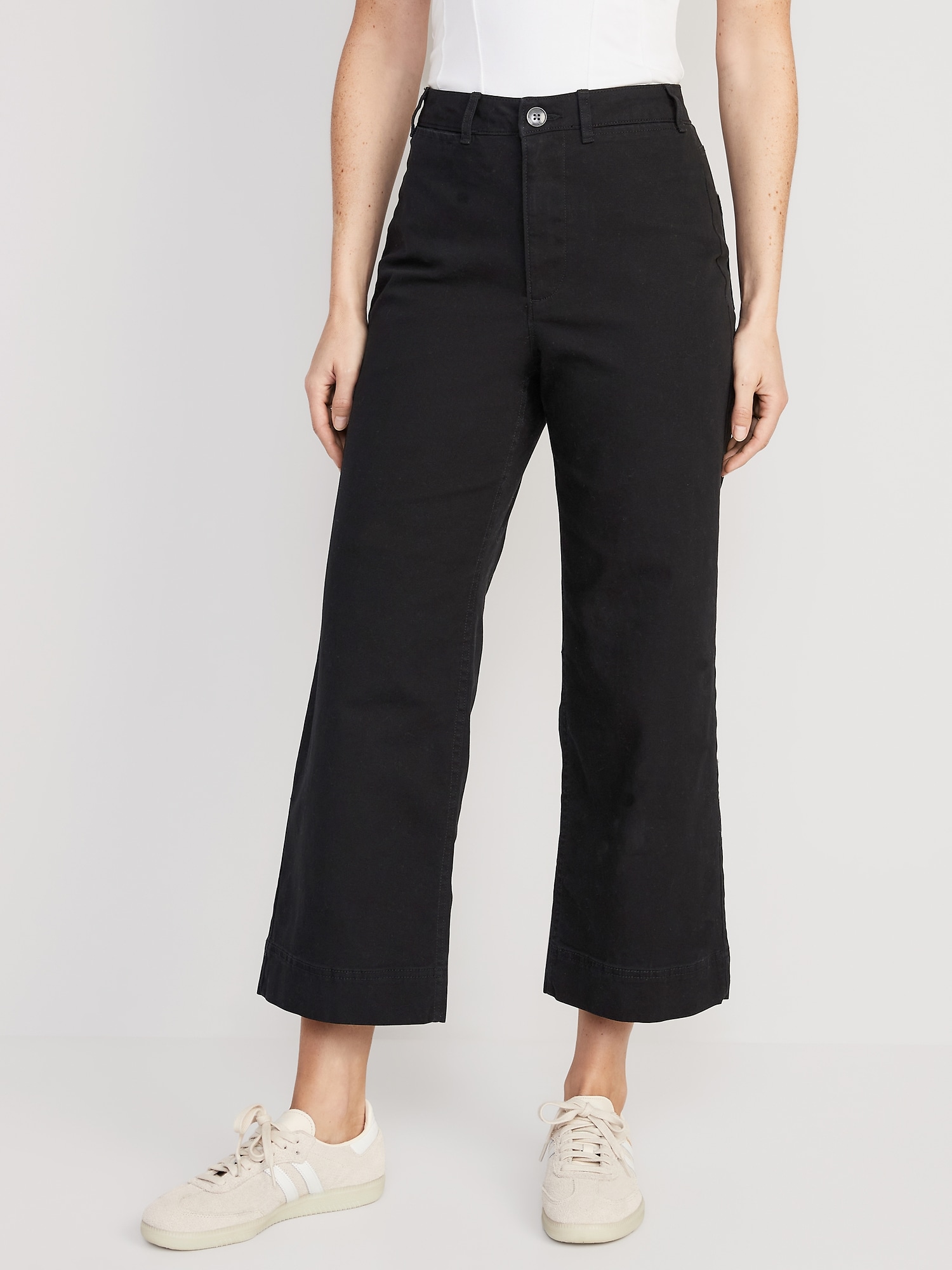Buttoned-Back Crop + High Waist Pants  Wide leg trousers outfit, White  tank dress, High waisted pants outfit