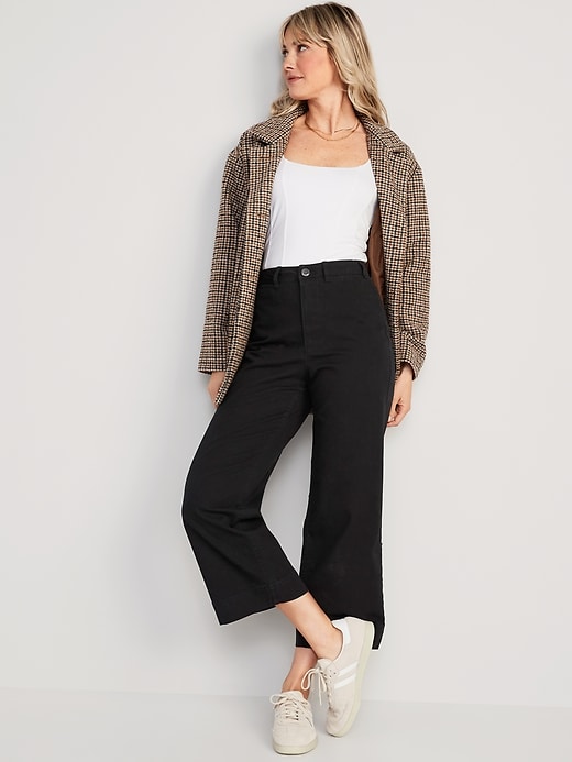 Image number 3 showing, High-Waisted Wide-Leg Cropped Chino Pants