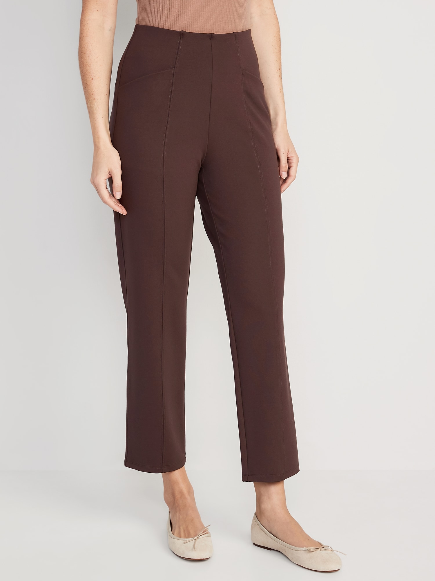 Old Navy Extra High-Waisted Stevie Straight Taper Ankle Pants for Women brown. 1