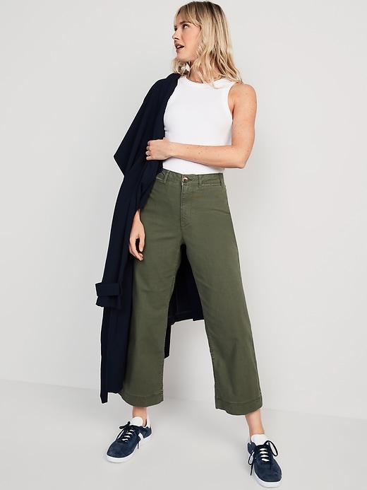 Image number 3 showing, High-Waisted Wide-Leg Cropped Chino Pants