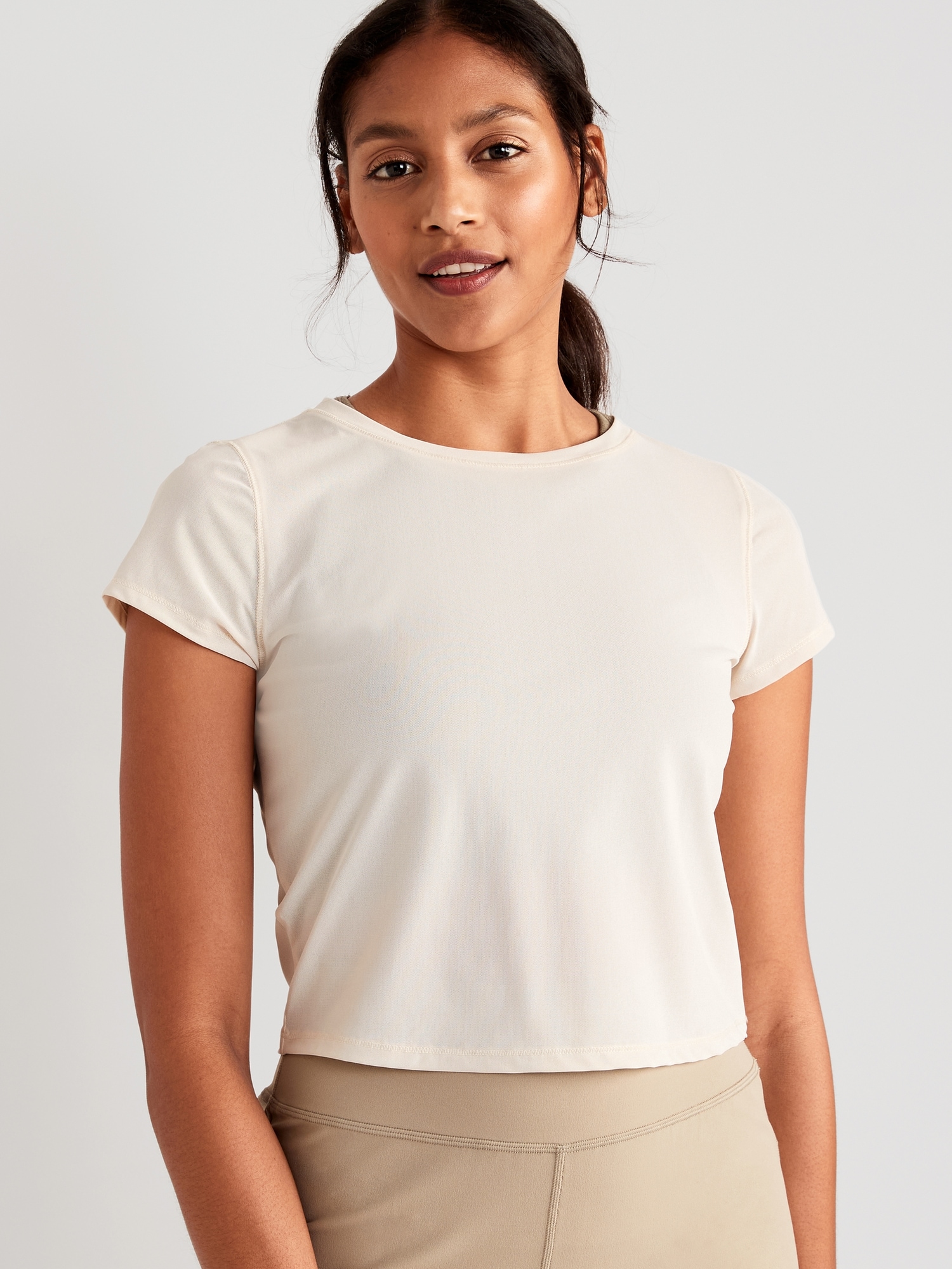Old Navy PowerSoft Cropped T-Shirt for Women beige. 1