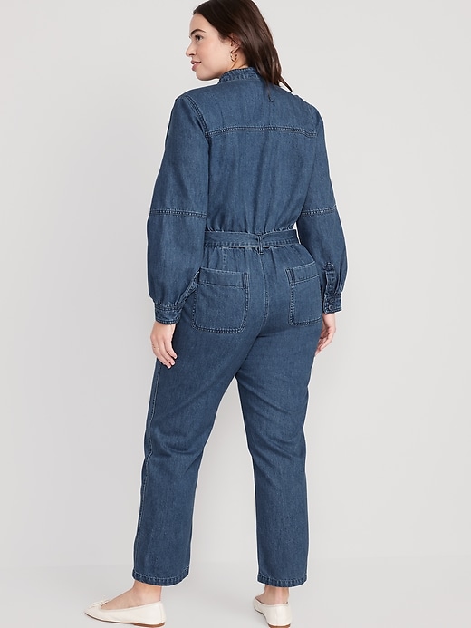 Image number 6 showing, Collarless Jean Utility Jumpsuit for Women