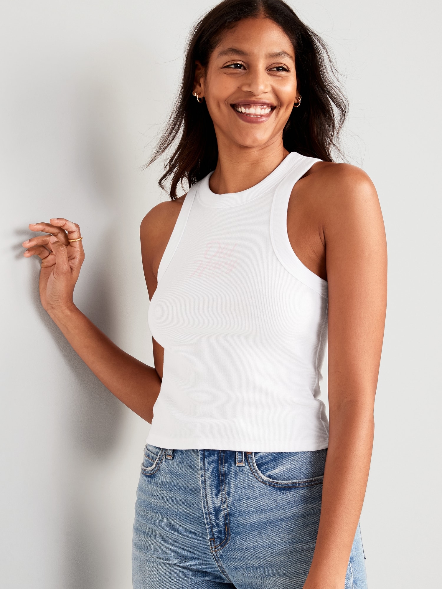 Logo Graphic Rib-Knit Cropped Tank Top for Women | Old Navy