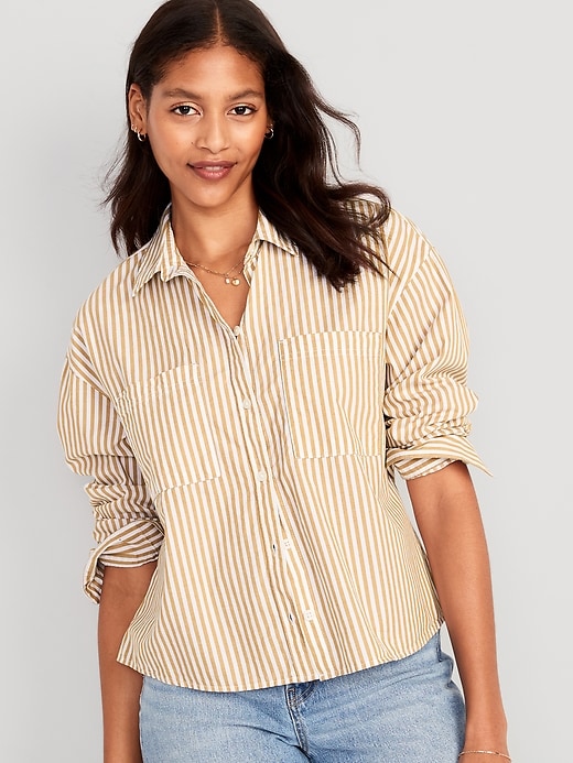 Image number 1 showing, Striped Cropped Utility Boyfriend Shirt