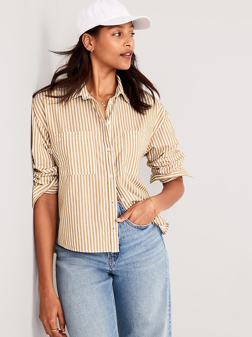 Image number 3 showing, Striped Cropped Utility Boyfriend Shirt