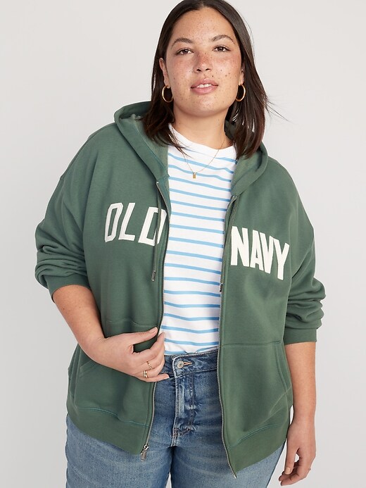 Slouchy Logo Graphic Full-Zip Hoodie for Women | Old Navy