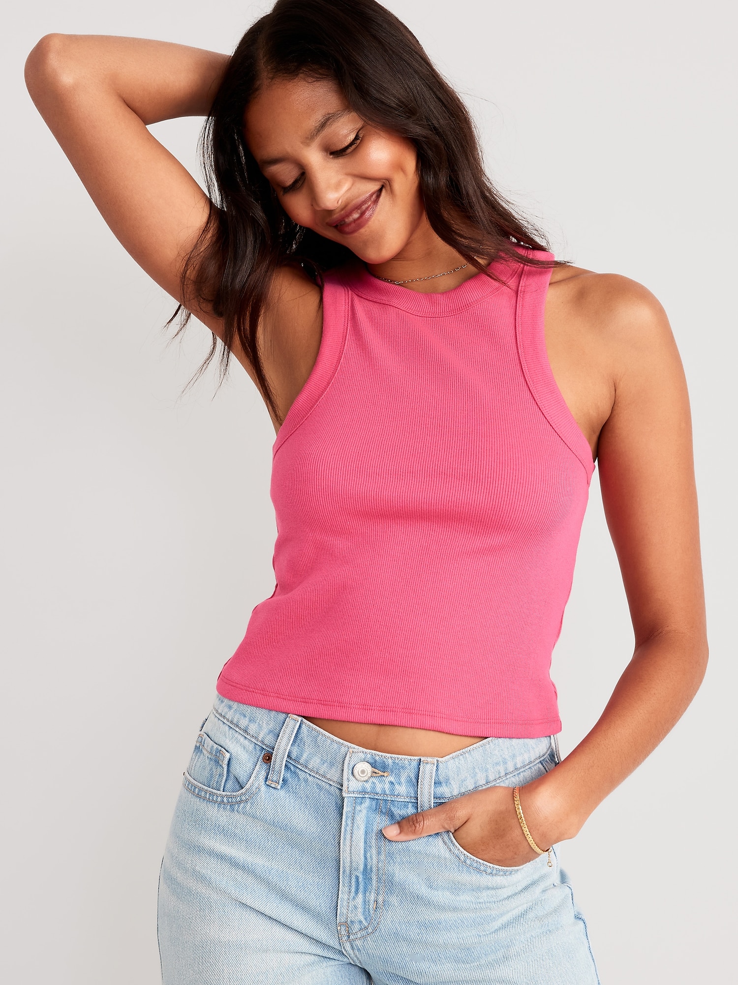 Old Navy Rib-Knit Cropped Tank Top for Women pink. 1