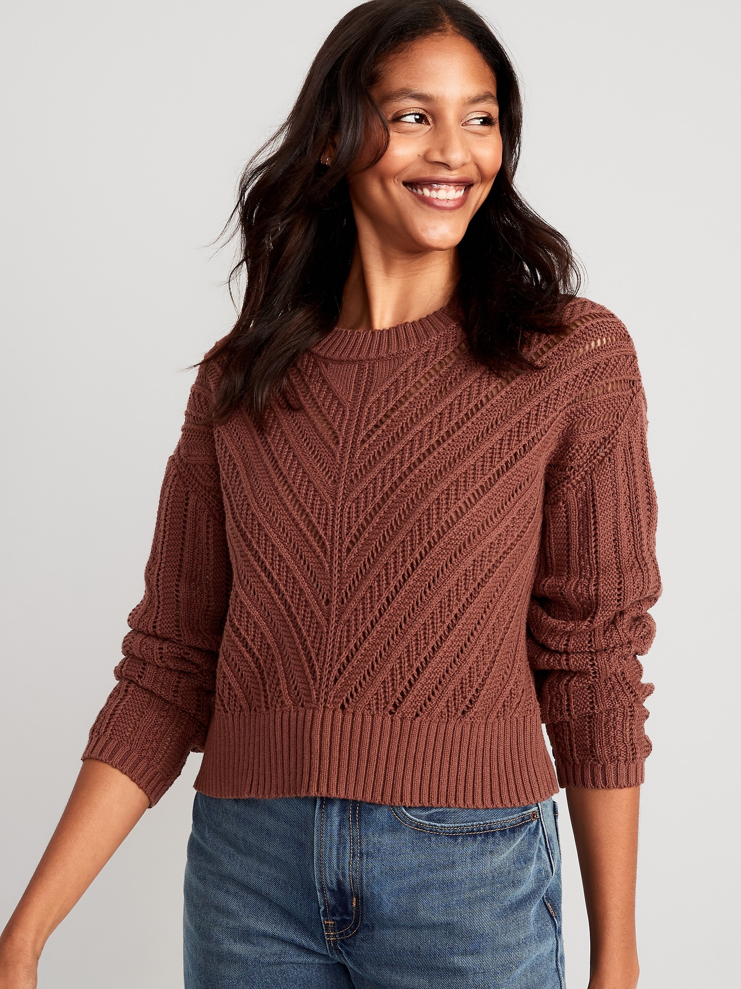 Chevron Knit Short Sleeve Sweater, Women's Tops