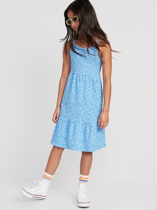 View large product image 1 of 3. Sleeveless Printed Rib-Knit Swing Dress for Girls