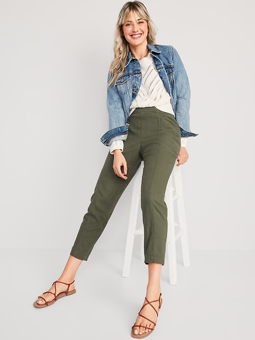 Image number 3 showing, High-Waisted Cropped Linen-Blend Tapered Pants
