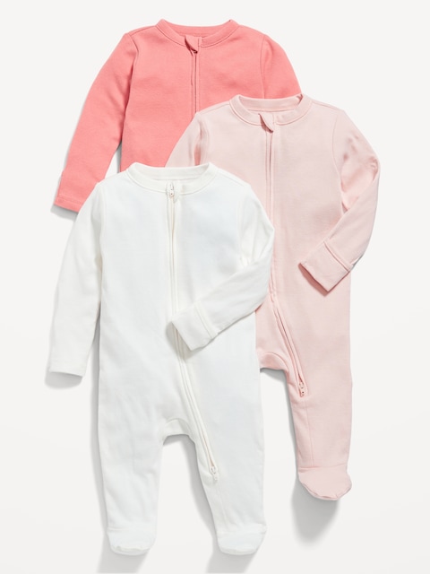 Unisex 3-Pack Sleep & Play 2-Way-Zip Footed One-Piece for Baby - Pink Bamboo