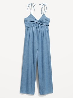 Monki Pinstripe Zip Up Tie Waist Jumpsuit - ShopperBoard