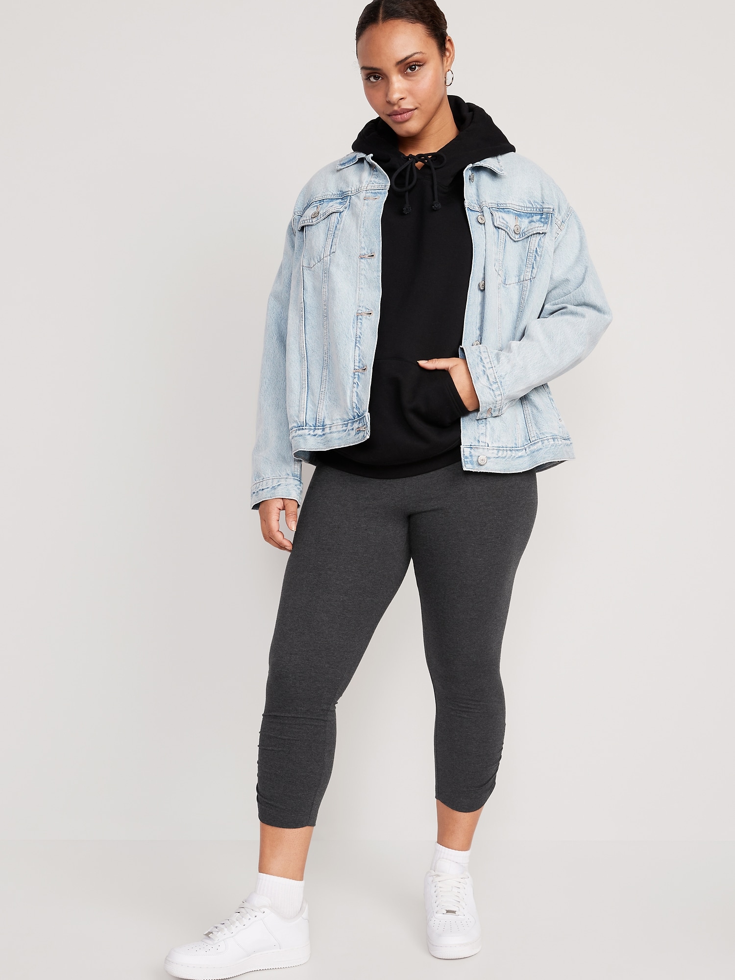 High-Waisted Heathered Cropped Ruched Leggings for Women