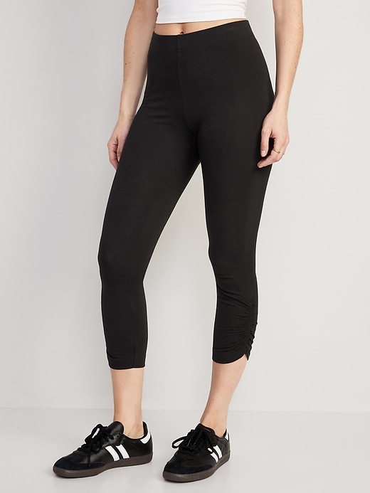 Image number 1 showing, High-Waisted Cropped Ruched Leggings for Women