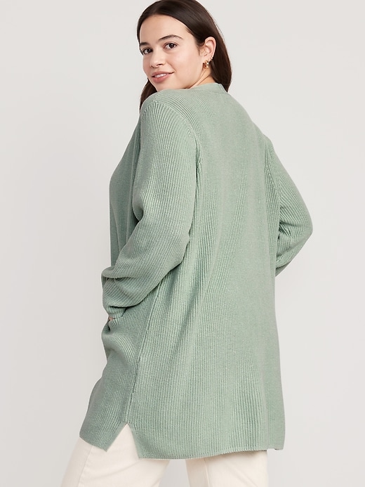 Shaker-Stitch Long-Line Open-Front Sweater for Women