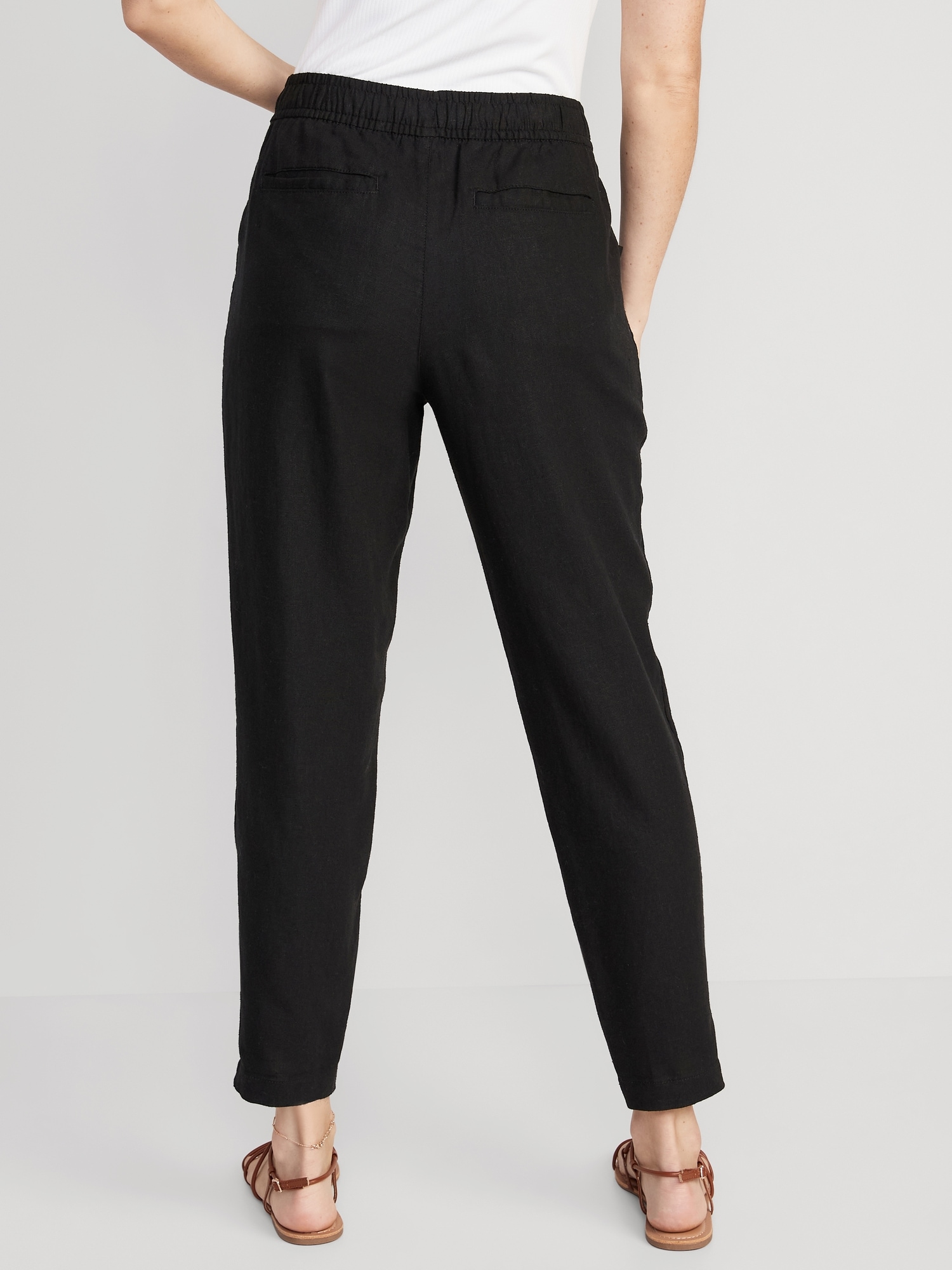 Black Linen Pants/ Preppy Pleated High waisted Tapered